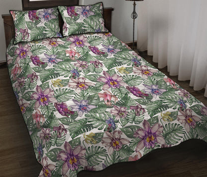 Tropical Cattleya Pattern Print Quilt Bed Set
