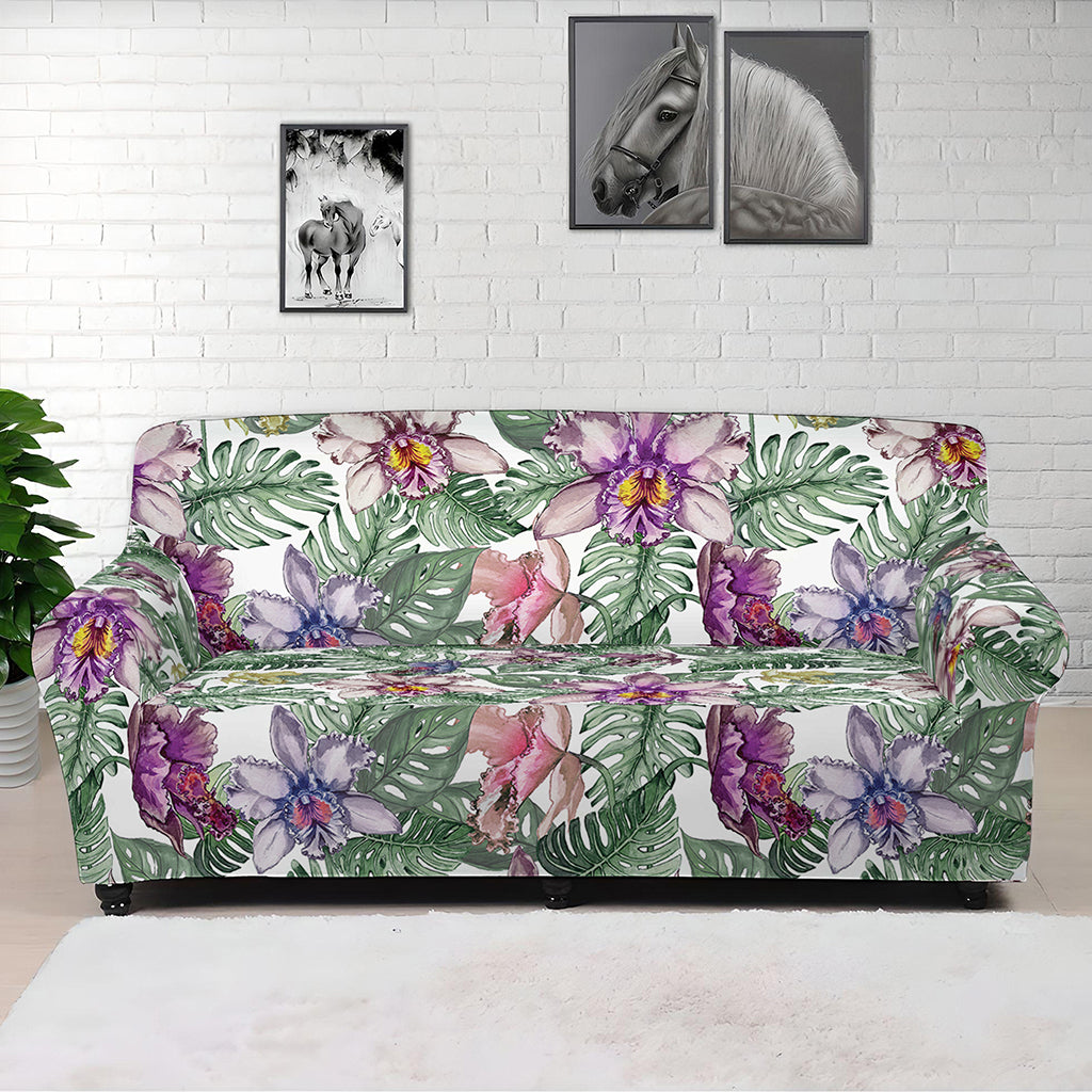 Tropical Cattleya Pattern Print Sofa Cover