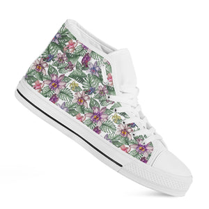 Tropical Cattleya Pattern Print White High Top Shoes