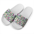 Tropical Cattleya Pattern Print White Slide Sandals