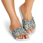 Tropical Cattleya Pattern Print White Slide Sandals