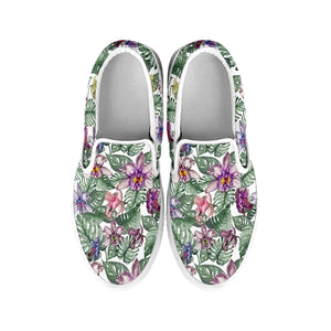 Tropical Cattleya Pattern Print White Slip On Shoes