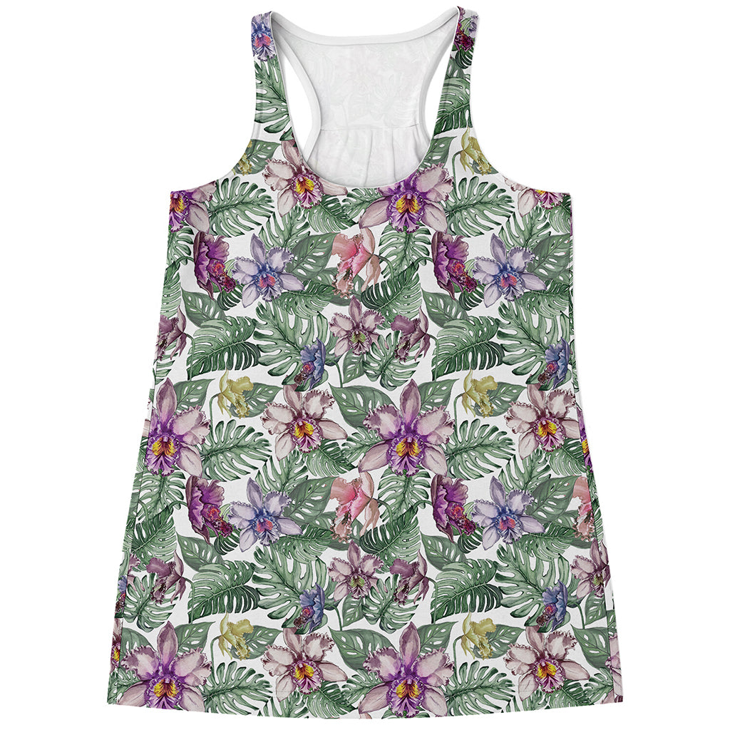 Tropical Cattleya Pattern Print Women's Racerback Tank Top
