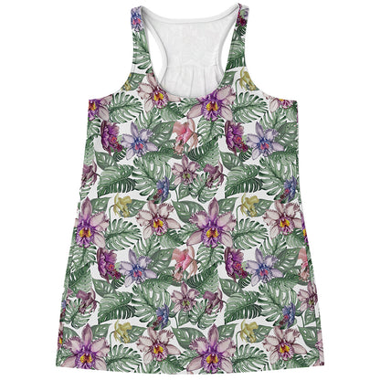 Tropical Cattleya Pattern Print Women's Racerback Tank Top