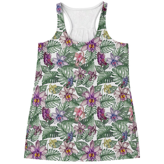 Tropical Cattleya Pattern Print Women's Racerback Tank Top