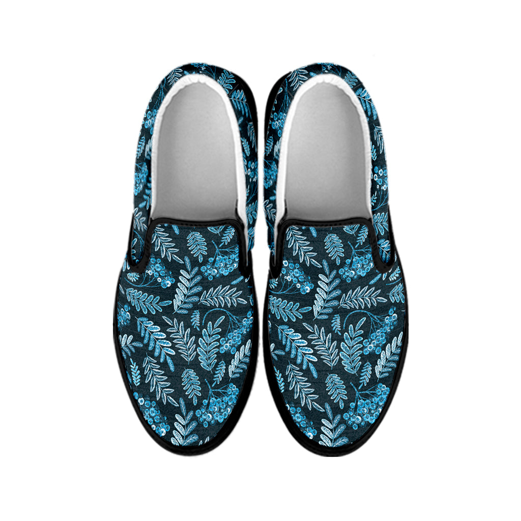 Tropical Denim Jeans Pattern Print Black Slip On Shoes