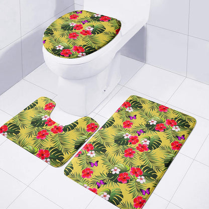 Tropical Exotic Hawaiian Pattern Print 3 Piece Bath Mat Set