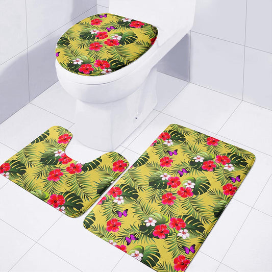 Tropical Exotic Hawaiian Pattern Print 3 Piece Bath Mat Set