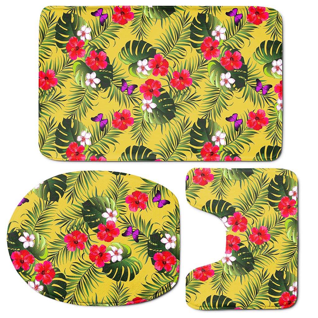 Tropical Exotic Hawaiian Pattern Print 3 Piece Bath Mat Set