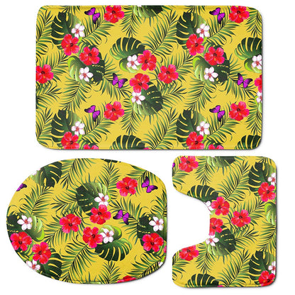 Tropical Exotic Hawaiian Pattern Print 3 Piece Bath Mat Set
