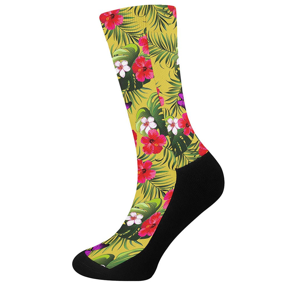Tropical Exotic Hawaiian Pattern Print Crew Socks