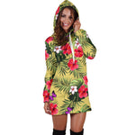 Tropical Exotic Hawaiian Pattern Print Hoodie Dress GearFrost