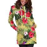 Tropical Exotic Hawaiian Pattern Print Hoodie Dress GearFrost