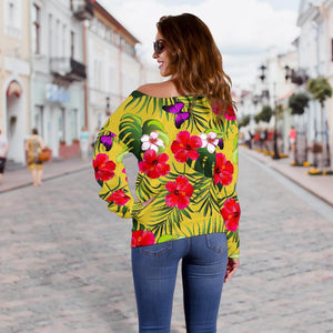 Tropical Exotic Hawaiian Pattern Print Off Shoulder Sweatshirt GearFrost