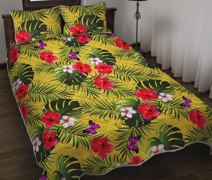 Tropical Exotic Hawaiian Pattern Print Quilt Bed Set