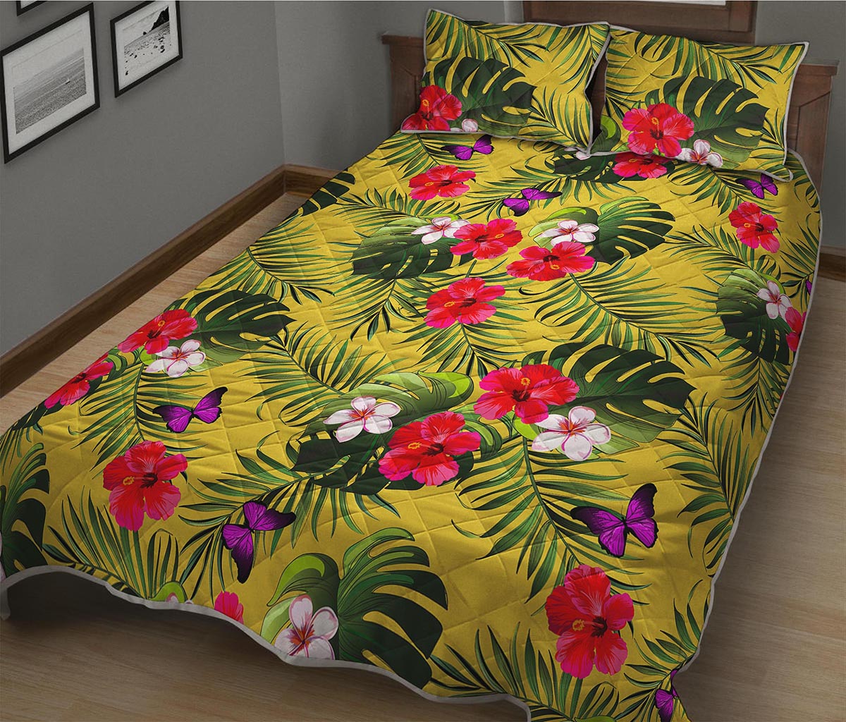 Tropical Exotic Hawaiian Pattern Print Quilt Bed Set