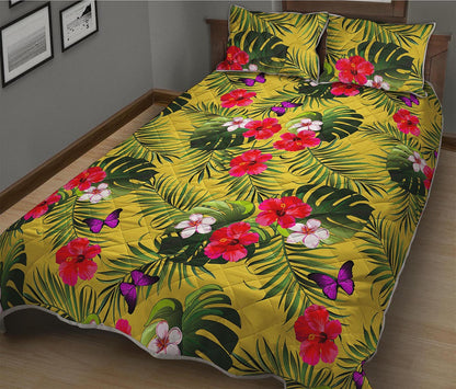 Tropical Exotic Hawaiian Pattern Print Quilt Bed Set