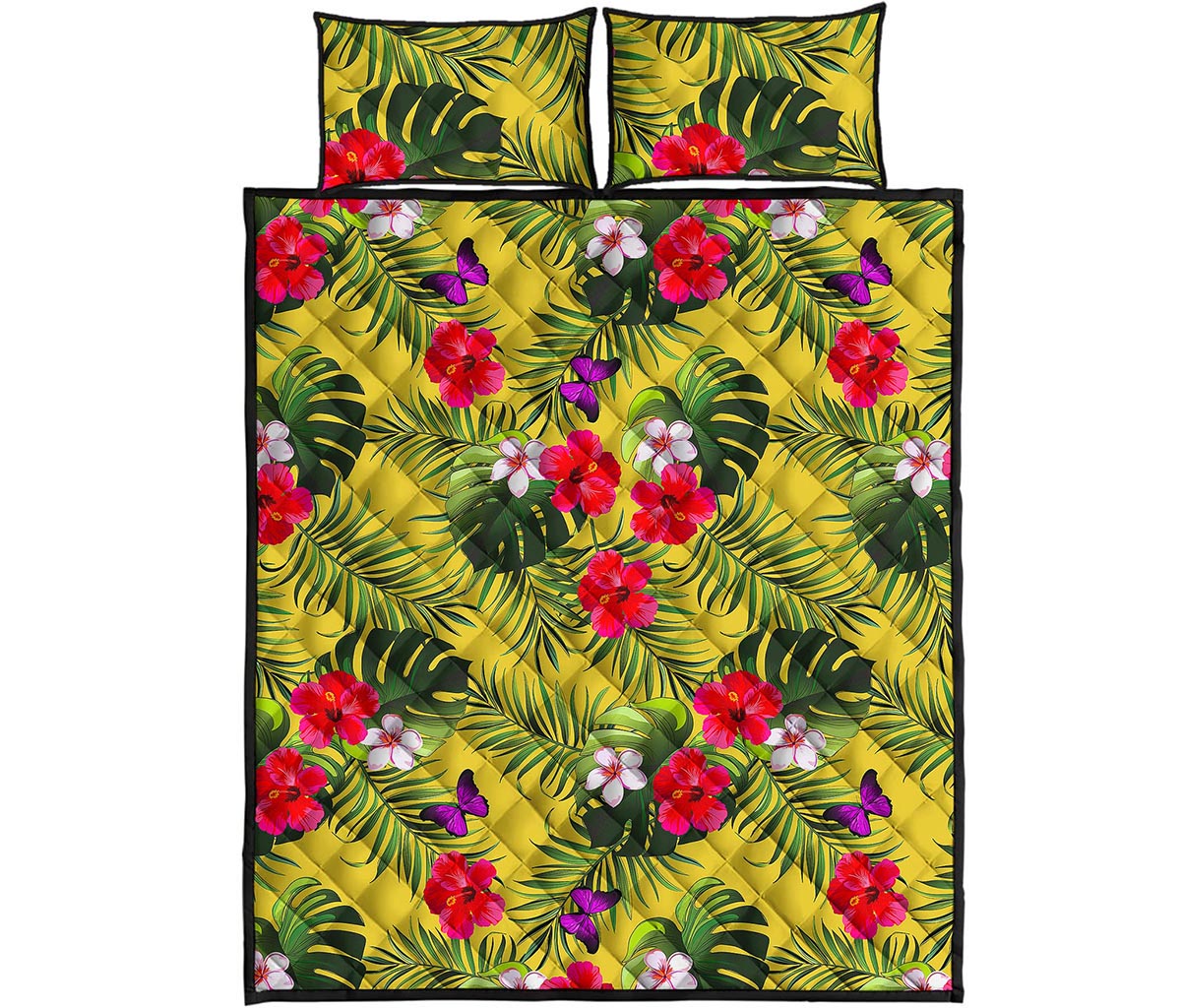 Tropical Exotic Hawaiian Pattern Print Quilt Bed Set