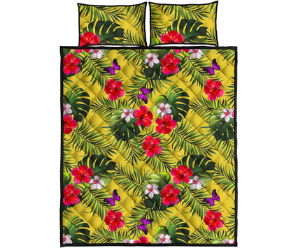 Tropical Exotic Hawaiian Pattern Print Quilt Bed Set