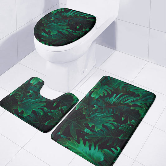 Tropical Fern Leaf Print 3 Piece Bath Mat Set