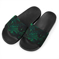 Tropical Fern Leaf Print Black Slide Sandals