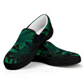 Tropical Fern Leaf Print Black Slip On Sneakers