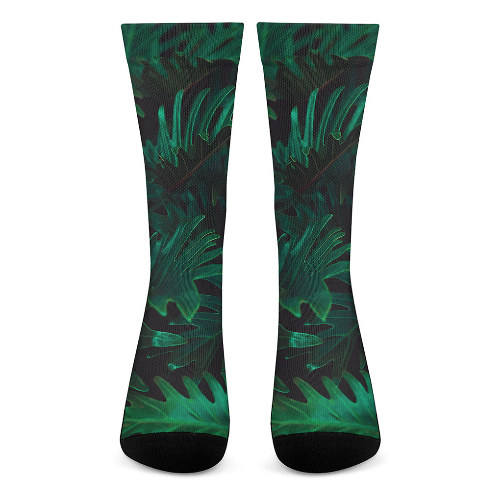 Tropical Fern Leaf Print Crew Socks