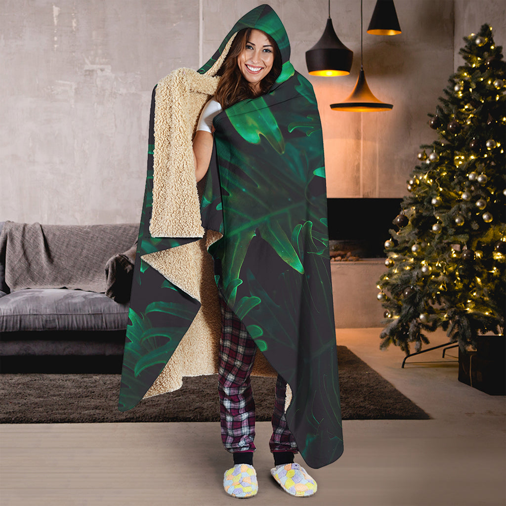 Tropical Fern Leaf Print Hooded Blanket