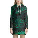 Tropical Fern Leaf Print Hoodie Dress