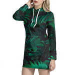 Tropical Fern Leaf Print Hoodie Dress