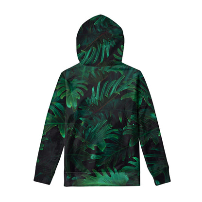 Tropical Fern Leaf Print Pullover Hoodie
