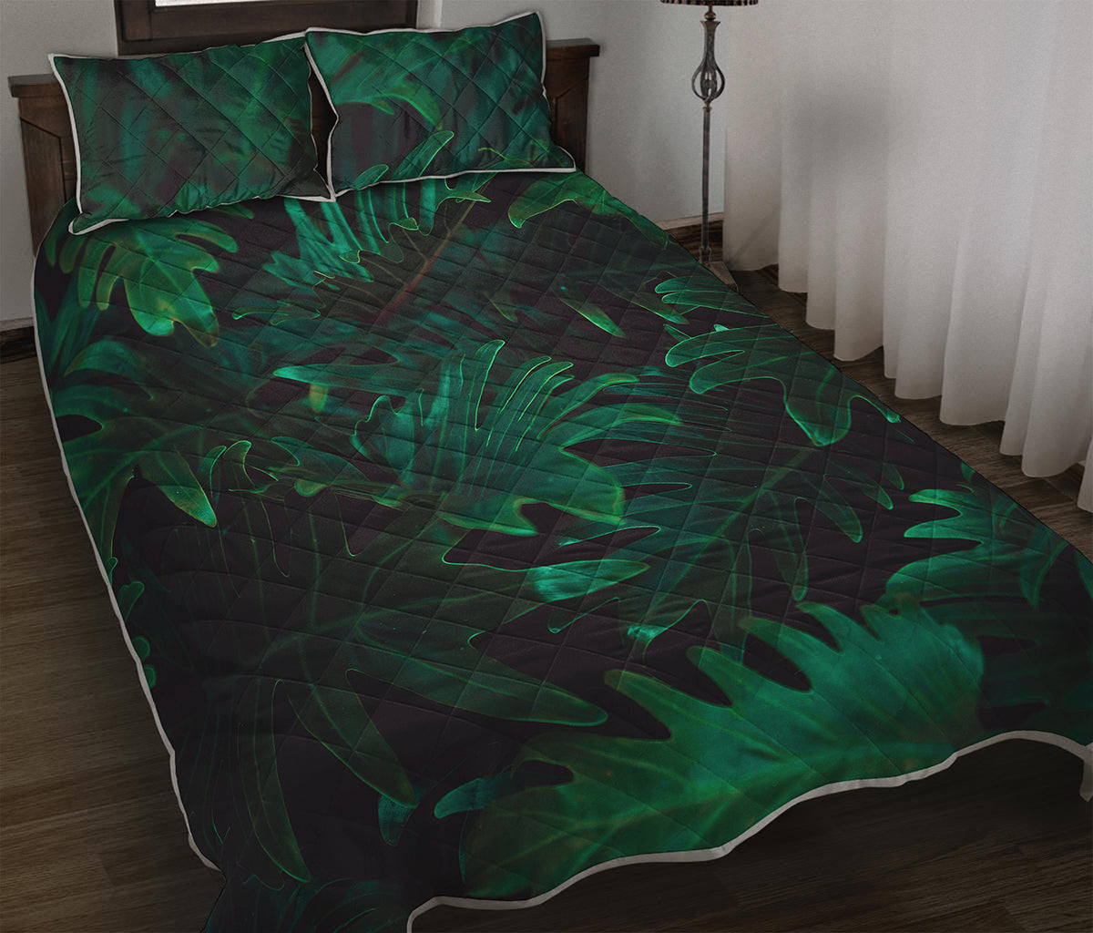 Tropical Fern Leaf Print Quilt Bed Set