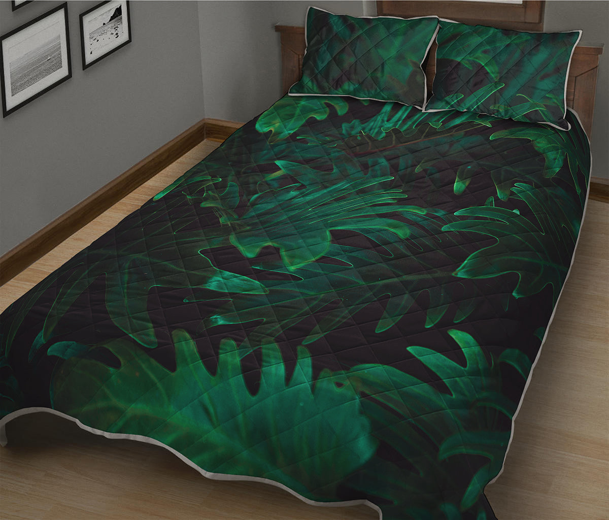 Tropical Fern Leaf Print Quilt Bed Set