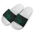 Tropical Fern Leaf Print White Slide Sandals