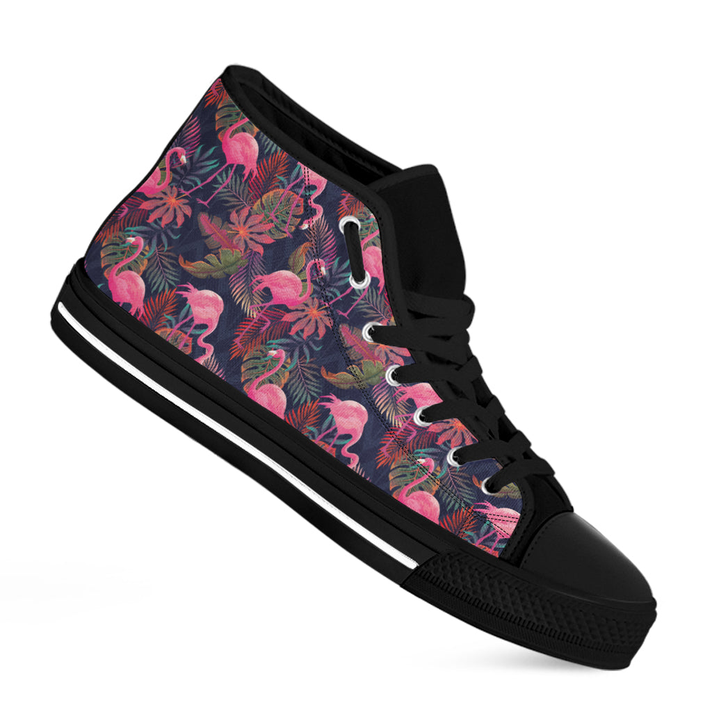 Tropical Flamingo Aloha Pattern Print Black High Top Shoes