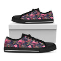 Tropical Flamingo Aloha Pattern Print Black Low Top Sneakers