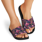 Tropical Flamingo Aloha Pattern Print Black Slide Sandals