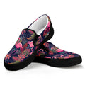 Tropical Flamingo Aloha Pattern Print Black Slip On Sneakers