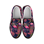 Tropical Flamingo Aloha Pattern Print Black Slip On Shoes