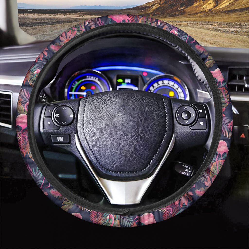Tropical Flamingo Aloha Pattern Print Car Steering Wheel Cover