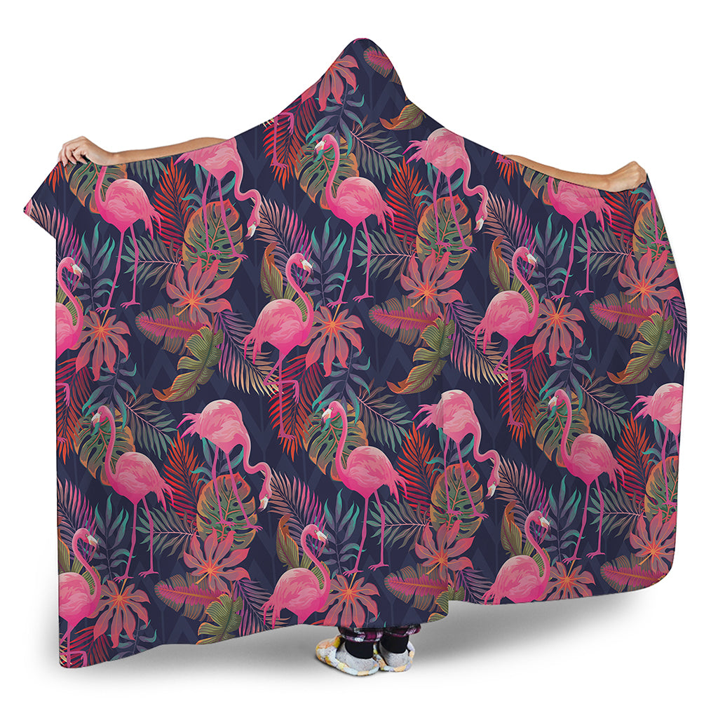 Tropical Flamingo Aloha Pattern Print Hooded Blanket