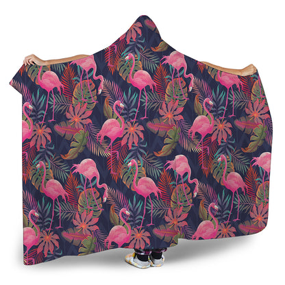 Tropical Flamingo Aloha Pattern Print Hooded Blanket