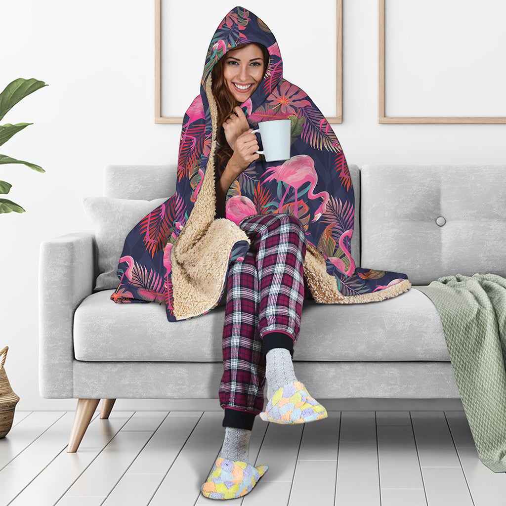 Tropical Flamingo Aloha Pattern Print Hooded Blanket