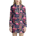 Tropical Flamingo Aloha Pattern Print Pullover Hoodie Dress