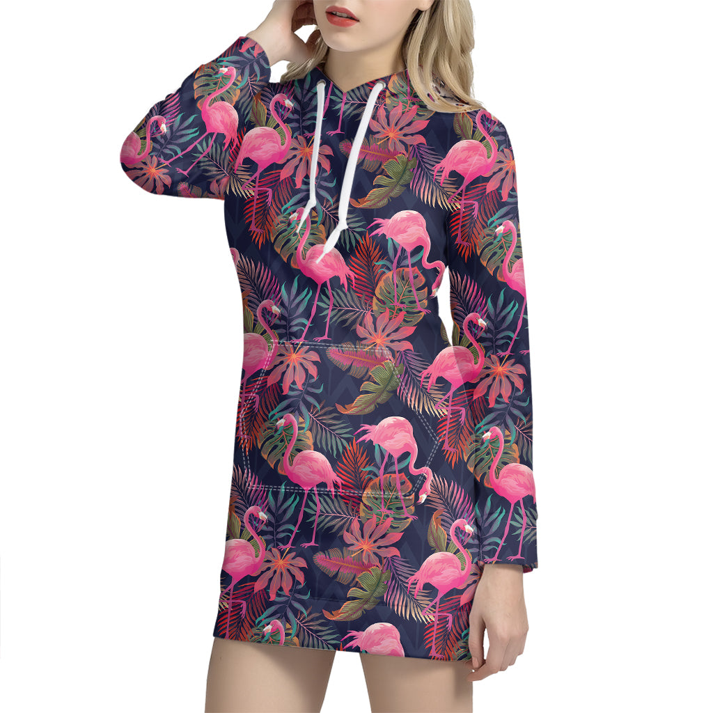 Tropical Flamingo Aloha Pattern Print Hoodie Dress