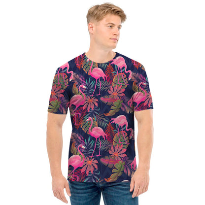Tropical Flamingo Aloha Pattern Print Men's T-Shirt