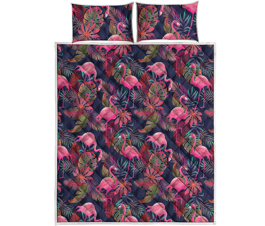 Tropical Flamingo Aloha Pattern Print Quilt Bed Set