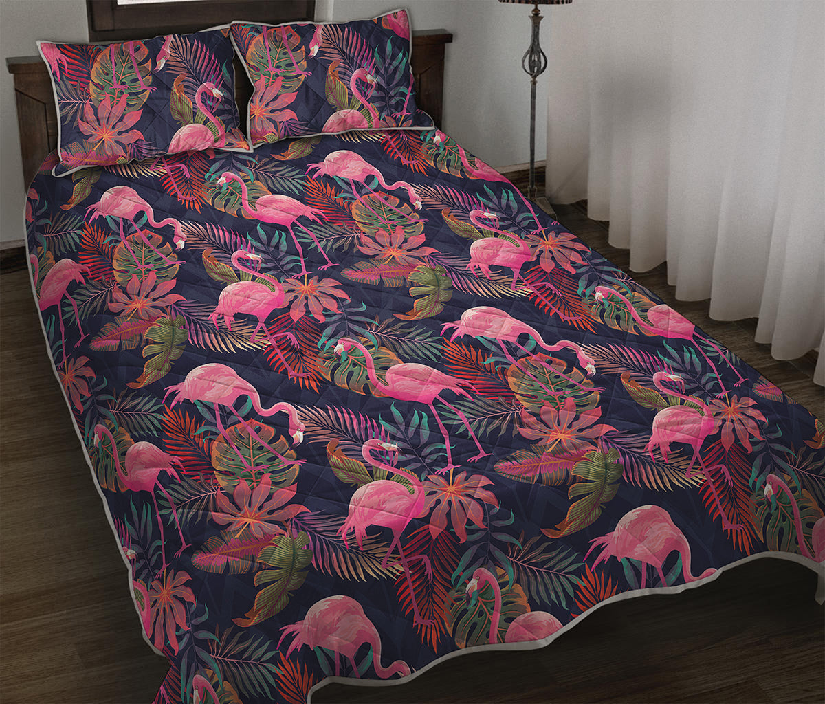 Tropical Flamingo Aloha Pattern Print Quilt Bed Set