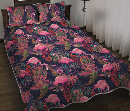 Tropical Flamingo Aloha Pattern Print Quilt Bed Set