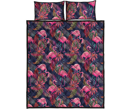Tropical Flamingo Aloha Pattern Print Quilt Bed Set